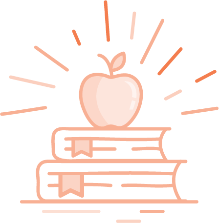 Orange school books with an apple