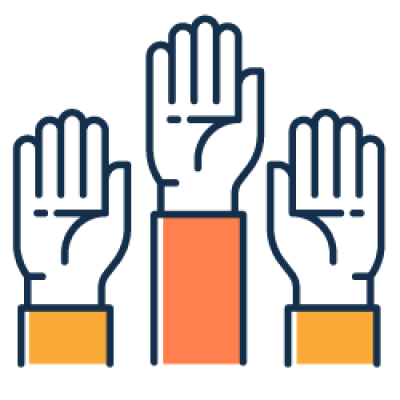 Action - hands raised orange and yellow